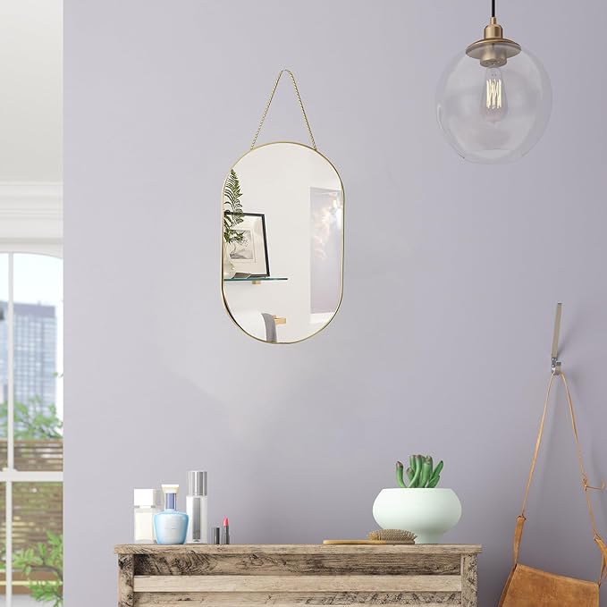 Oval Wall Mirror with Lanyard, High Definition Bathroom Mirror