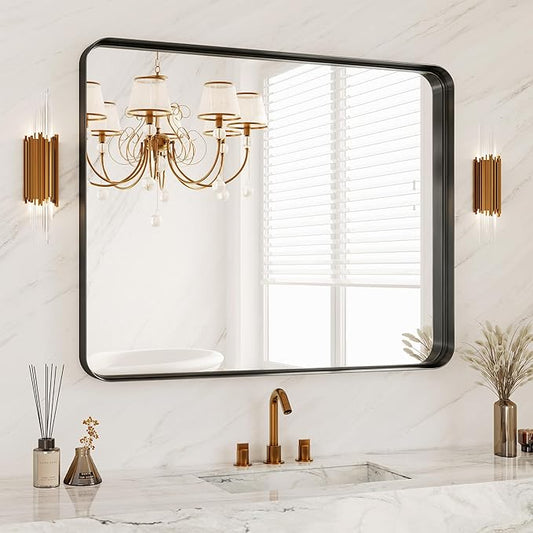 32x40 Inch Metal Black Framed Bathroom Mirror