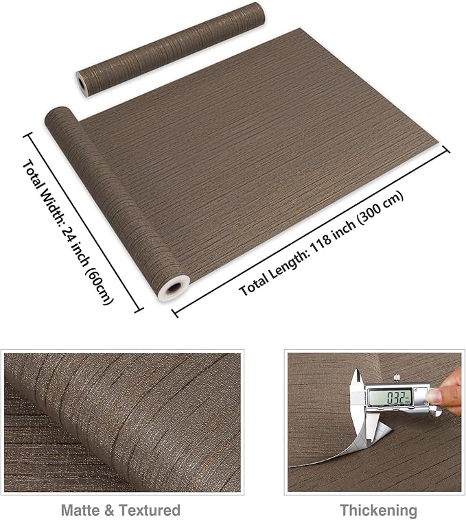 CRE8TIVE Wide 24"x118" Dark Brown Grasscloth Peel and Stick Wallpaper Fabric