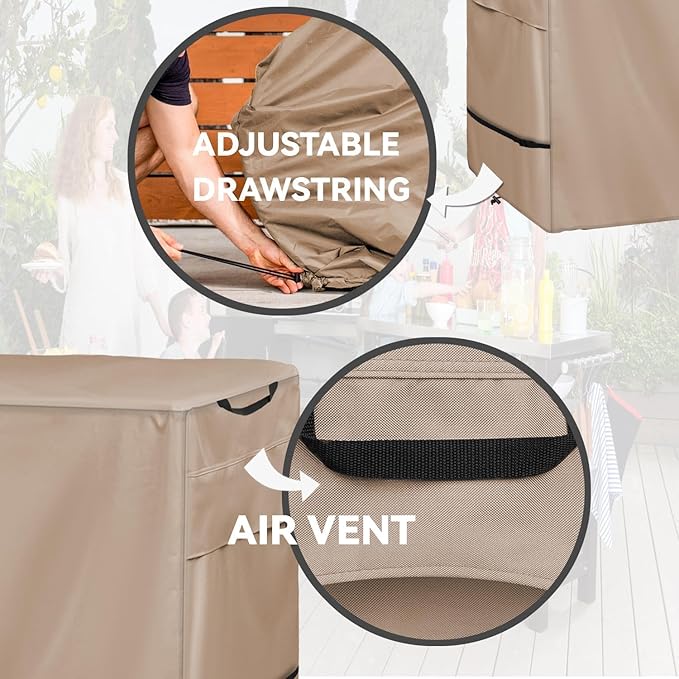Outdoor Prep Table Cover -Khaki Heavy Duty Waterproof Cover for PC3404S Rolling Dining Table Compatible with 46 inch Outdoor Utility Cart