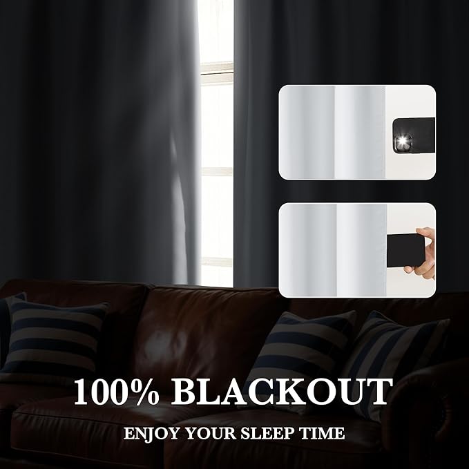 RYB HOME 100% Blackout Basement Curtains Over Sink 36 inches Long, Heat & UV