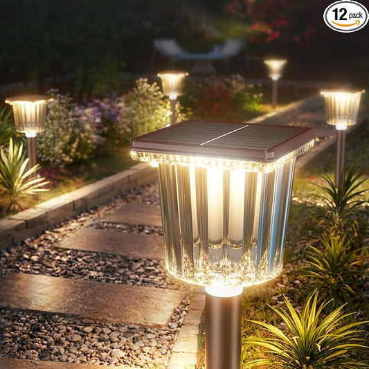ALFIOT 12-Pack Super Bright Solar Lights Outdoor Waterproof,Adjustable Warm&Cool White, Solar Powered Garden Decor Landscape Lighting Outside for Front Yard/Patio/Walkway/Driveway/Lawn/Path Light