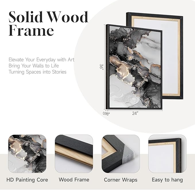 Framed Abstract Black and Gold Wall Art