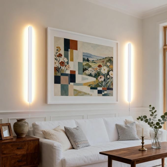 KELUOLY Modern Plug in Long Wall Sconce, 39.3" White Matte LED Wall Lights