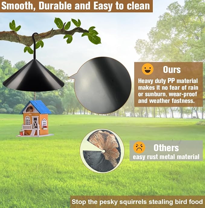 Garbuildman Squirrel Baffle for Bird Feeder Pole, Outside Hanging Mount Bird House Guard for Outdoor Shepherd’s Hook,19 Inch Diameter, 1 Pack