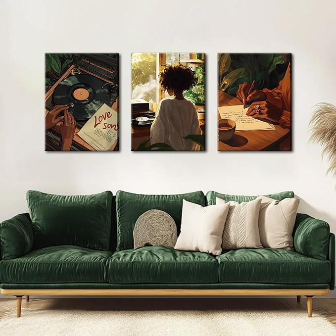 Black Woman Wall Art Set of 3 Fashion Black Girl Wall Decor, Trendy African