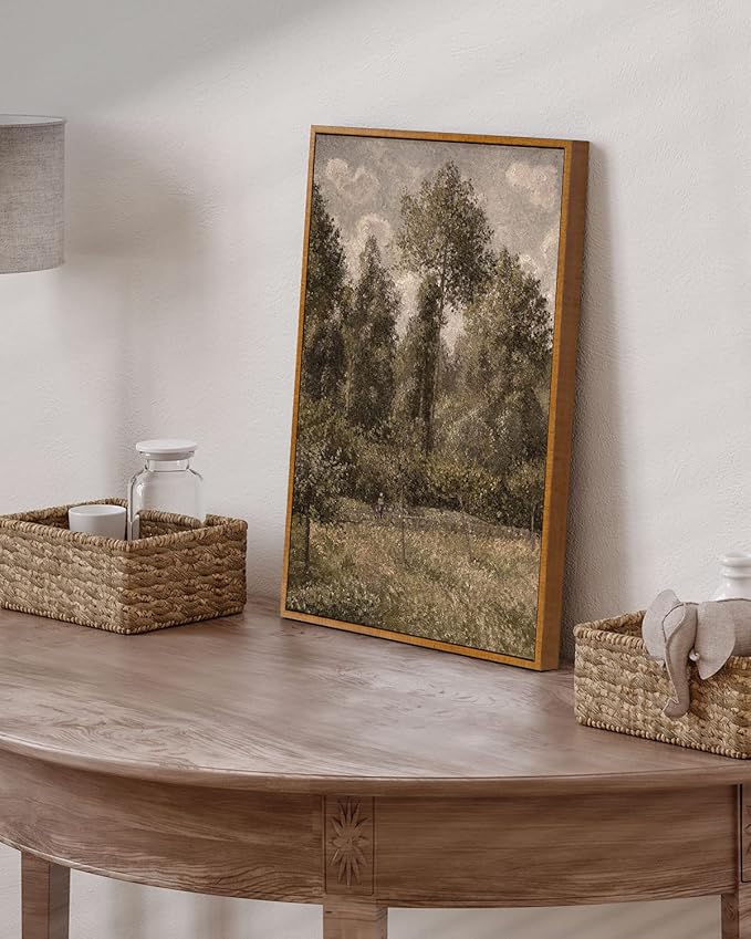InSimSea Framed Canvas Prints Art Vintage Decor, Room Decor Classical Artwork Poplars Camille Pissarro, Retro Wall Art Paintings Kitchen Bathroom Office Farmhouse Wall Decorations, 12"x16"