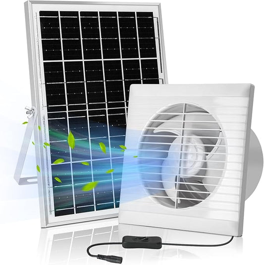 blessny Solar Powered Exhaust Fan, 15W Solar Panel + 6" Ventilation Vent Fan for Outside Greenhouse, Chicken Coop, Shed, Pet House
