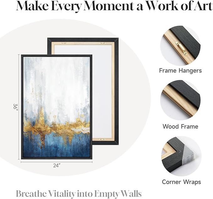 Framed Blue and White Abstract Wall Art