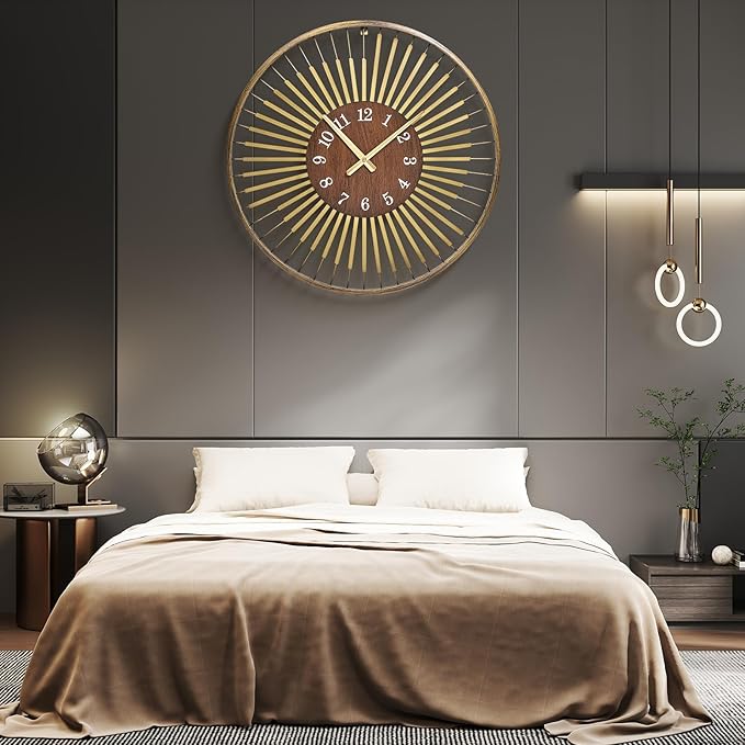 24 Inch Mid-Century Modern Wall Clock, Round Frame Metal Design