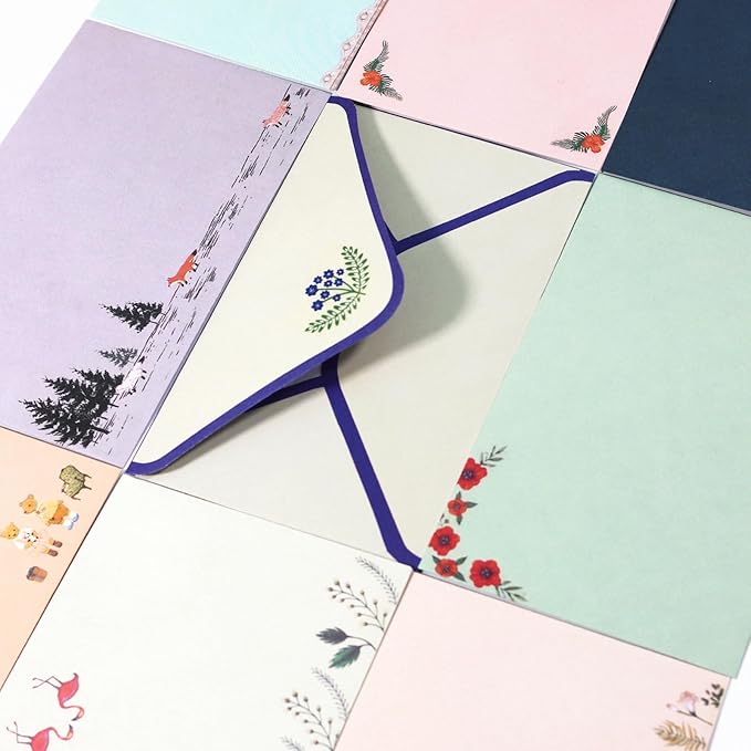91 Pcs Stationery Paper Envelopes Set Includes 60 Lined Writing Paper & 30 Envelopes with 48 Colorful Round Dot Stickers, Cute Vintage Letter Writing and Stationery Paper Envelopes(10Style)
