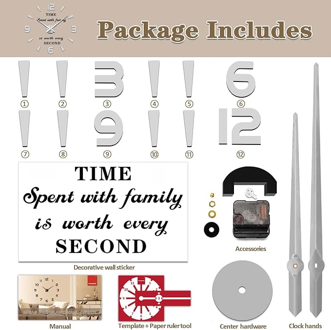 VANGOLD Large 3D Wall Clock DIY Wall Decoration Clock