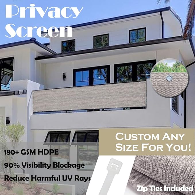 Alion Home© HDPE Privacy Screen Mesh for Pool, Patio, Deck, Balcony, Railing, Fence. No Black Trim. (3' x 6', Smoke)