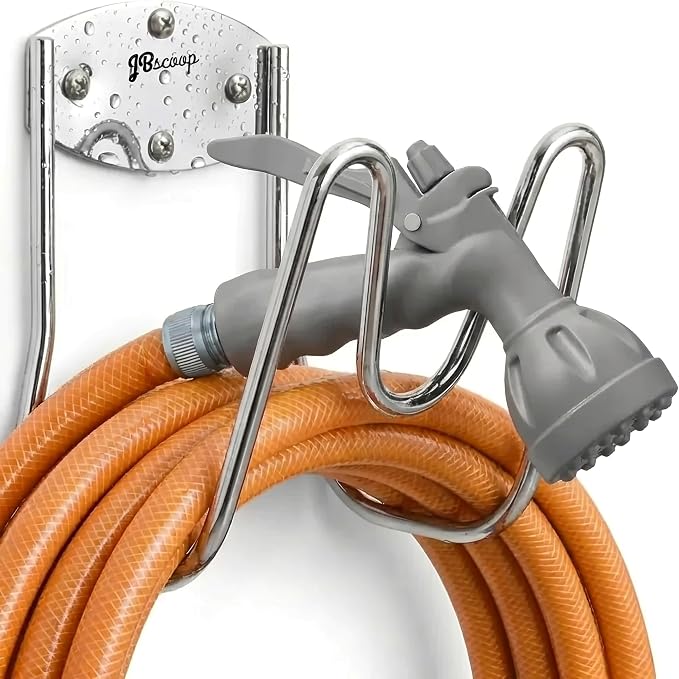 JBscoop Stainless Steel Garden Hose Holder Wall Mount â Silver SUS304 Hose Hanger for Indoor & Outdoor Use