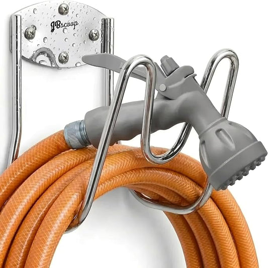 JBscoop Stainless Steel Garden Hose Holder Wall Mount â Silver SUS304 Hose Hanger for Indoor & Outdoor Use