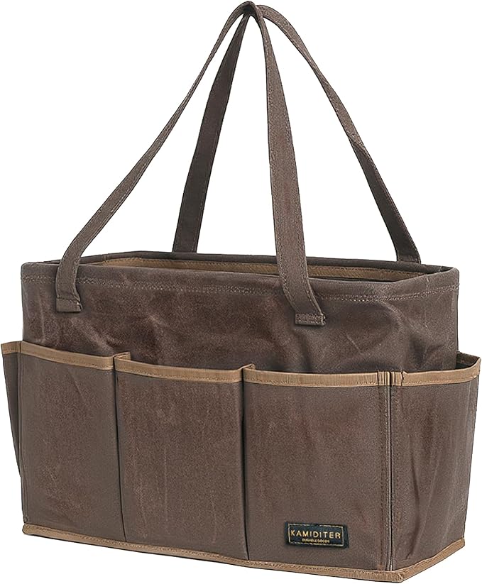 15.5-Inch Foldable Open Top Waxed Canvas Tool Bag, Multi-Purpose Wrench Tool Pouch with Handle, Durable and Water Resistant(Grey)
