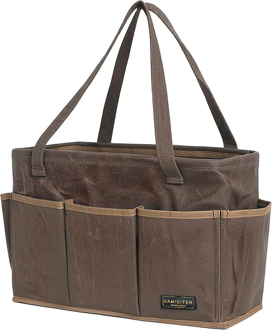 15.5-Inch Foldable Open Top Waxed Canvas Tool Bag, Multi-Purpose Wrench Tool Pouch with Handle, Durable and Water Resistant(Grey)