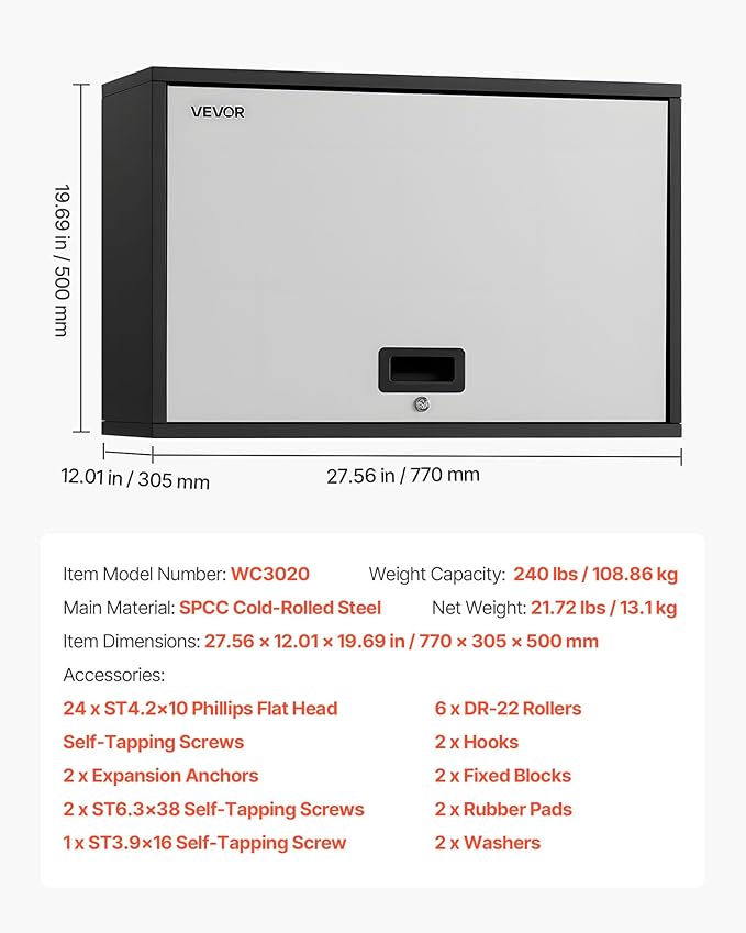VEVOR Metal Wall Cabinet, 30.31 x 12.01 x 19.69 Inch, Floating Garage Tool