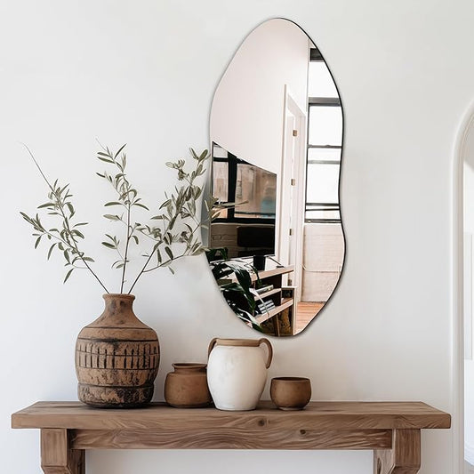 Delma Irregular Wall Mirror, Frameless Decorative Mirror