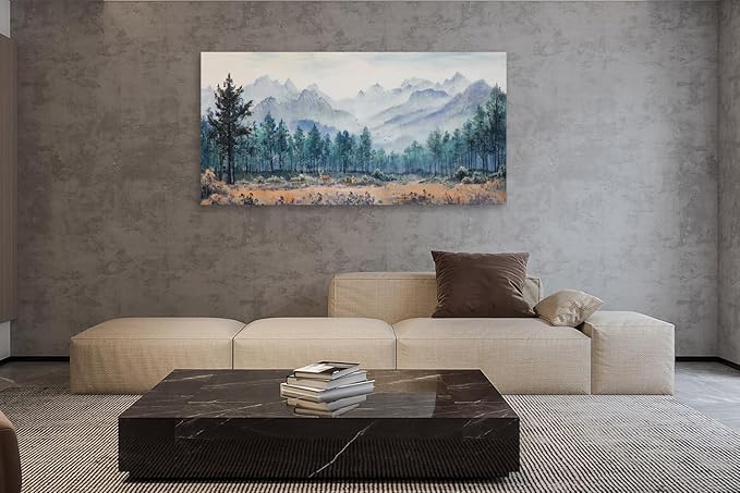Anolyfi Foggy Forest Mountain Canvas Wall Art, Nature Tree Landscape Painting