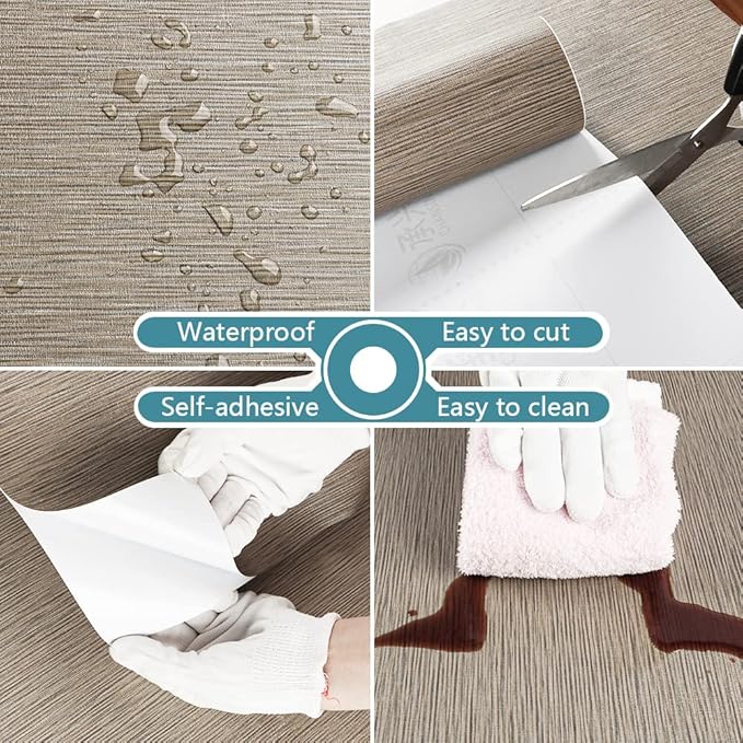 VEELIKE Taupe Grasscloth Peel and Stick Wallpaper Textured Faux Grasscloth