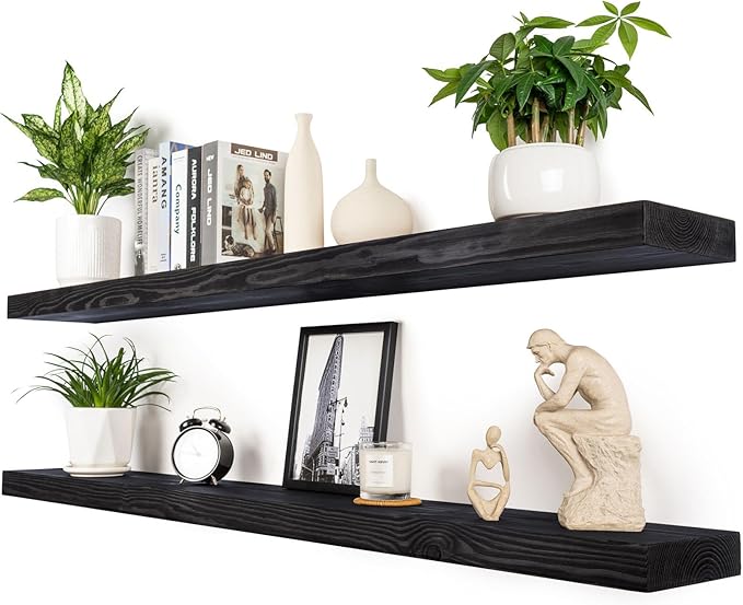 60 inch Black Floating Shelves for Wall 8 -inch deep Set of 2, Heavy Duty Solid