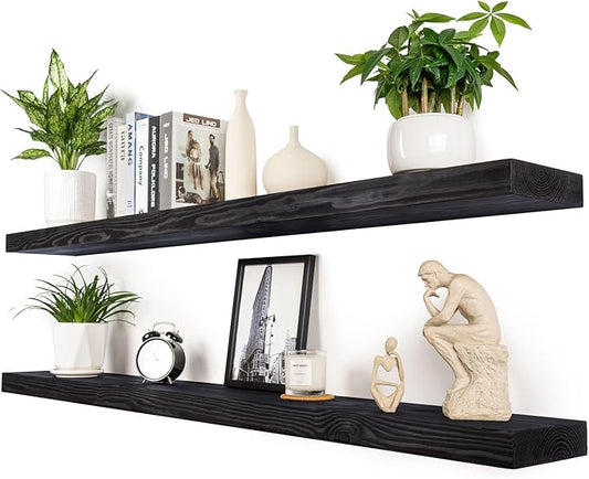 60 inch Black Floating Shelves for Wall 8 -inch deep Set of 2, Heavy Duty Solid