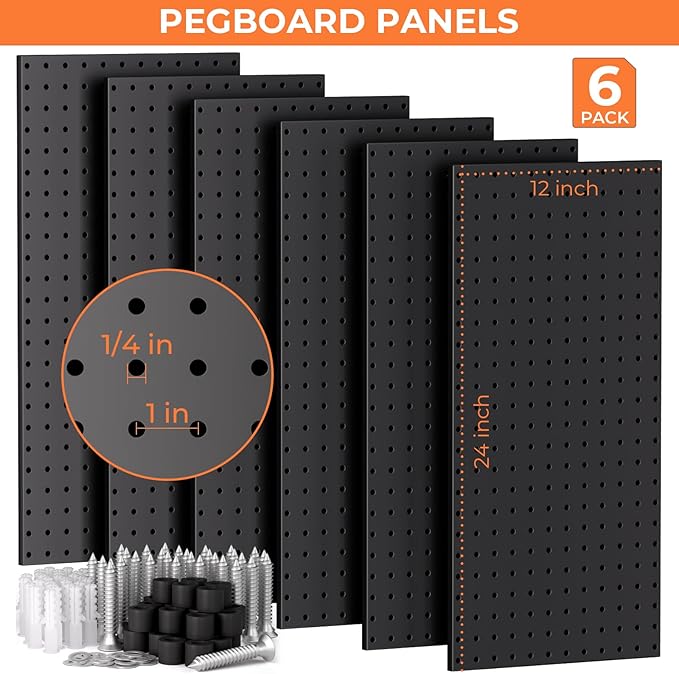 INCLY 226PCS Metal Pegboard Wall Organizer, 48x36 Inch Black Peg Board Panels