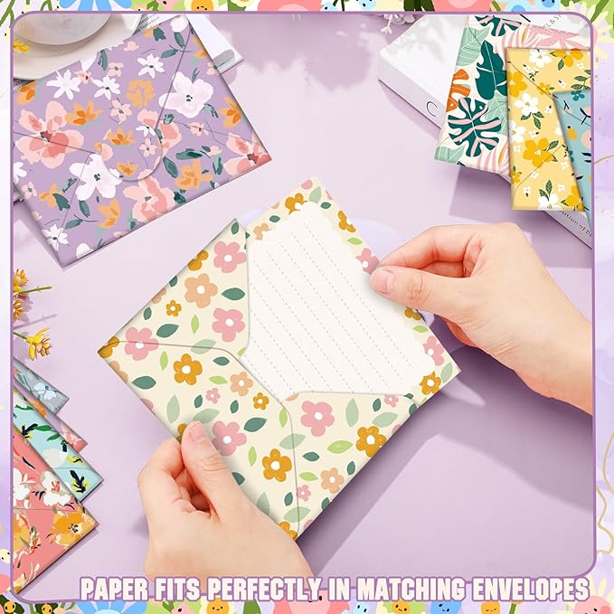 TaoBary 160 Pcs Stationery Paper Set 50 Double Sided Stationery Papers with 50 Matching Envelopes and 60 Round Dot Sticker, 10 Design(Kawaii,5.5 x 8.25 Inch)