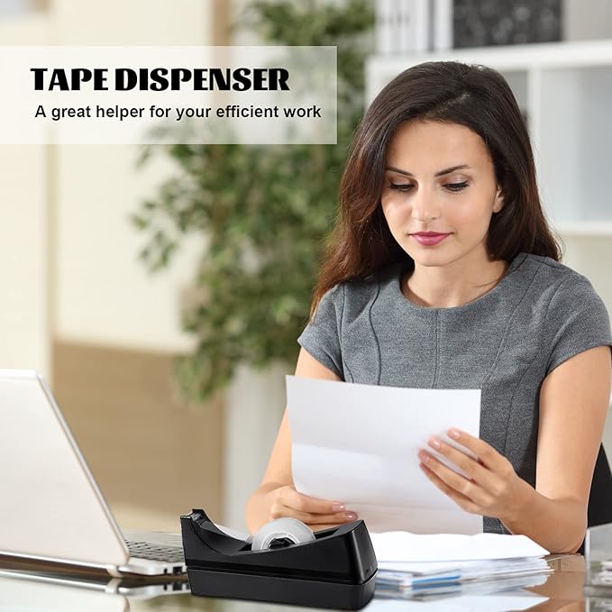 Lanties 10 Pack Desktop Tape Dispensers Non Skid Base for Office Home School (Tape Not Included) (Black)
