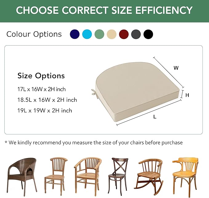 Outdoor Chair Cushions Set of 2: Waterproof & Fade Resistant Patio Furniture Cushions - 17 x 16 x 2 Inch Non Slip Round Corner Seat Cushion Pads with Removable Cover for Garden Yard Lawn, Cream
