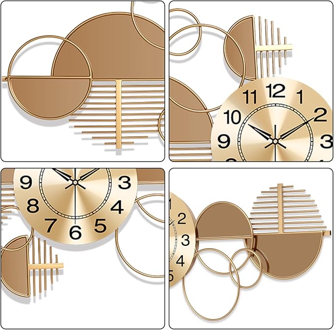 Large Wall Clock, Modern Silent Non-Ticking Metal Wall Art Wall Clocks Battery