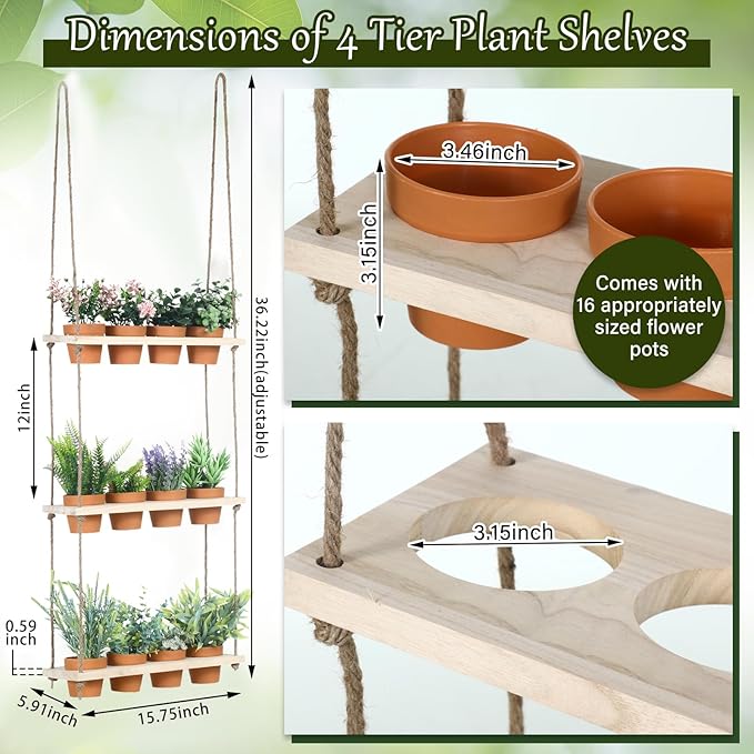 FillTouch 3 Tiered Hanging Herb Planters Hanging Herb Garden Wall