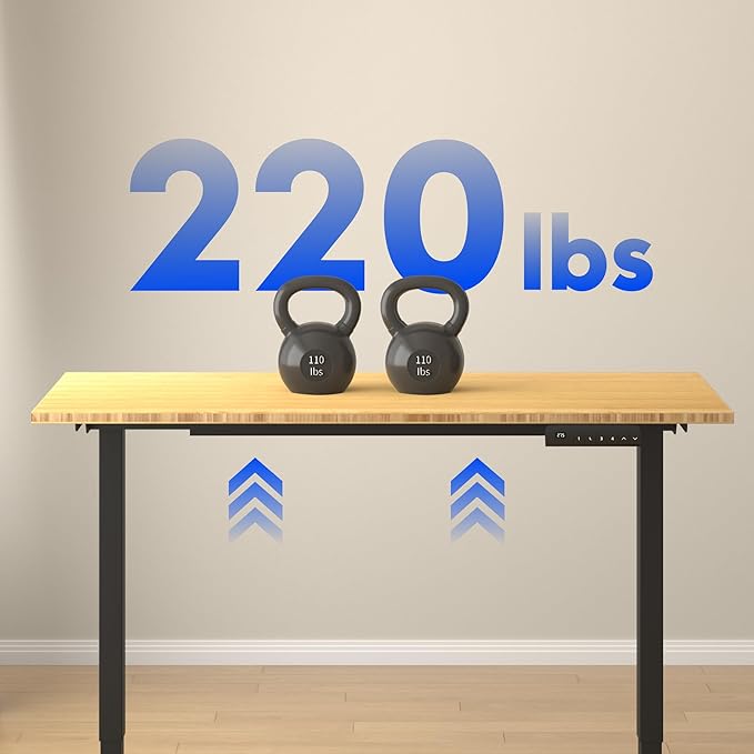 FLEXISPOT E3 Bamboo Dual Motor Electric Standing Desk 48 x 24 Sit Stand Up Desk, Holds 220 lbs, Adjustable Height w/ Memory Presets, Solid Bamboo Desktop & Black Frame, Ships in 2 Boxes
