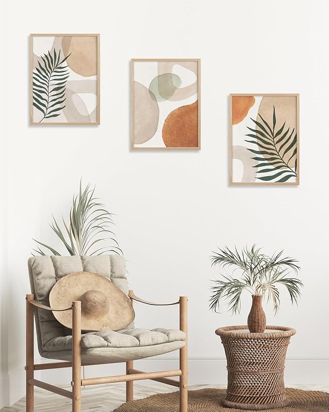 HesenDot Unframed Neutral Boho Wall Art Set of 3, 12x16in Botanical Leaves