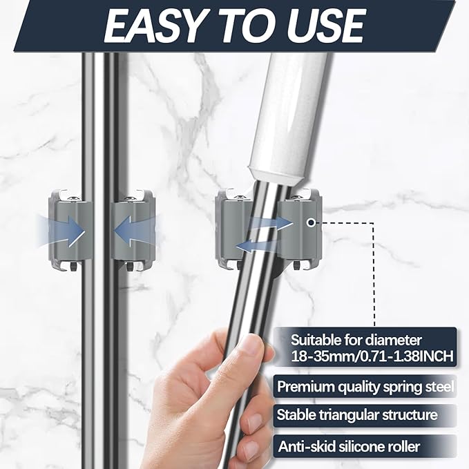 3-H 15 Pack Mop and Broom Holder Big Size Hanging 1 KG Extra,Broom Hanger Wall Mount for Hanging and Organizing Shove Rake Yard Tools in Shed Kitchen Laundry Room Bathroom Garden(Grey)