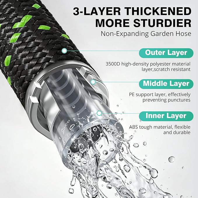 Garden Hose 15FT, Flexible Lightweight Non-Expandable Water Hose, No-Kink, Leak-Proof, Burst-Resistant, High-Pressure for Yard, Outdoor
