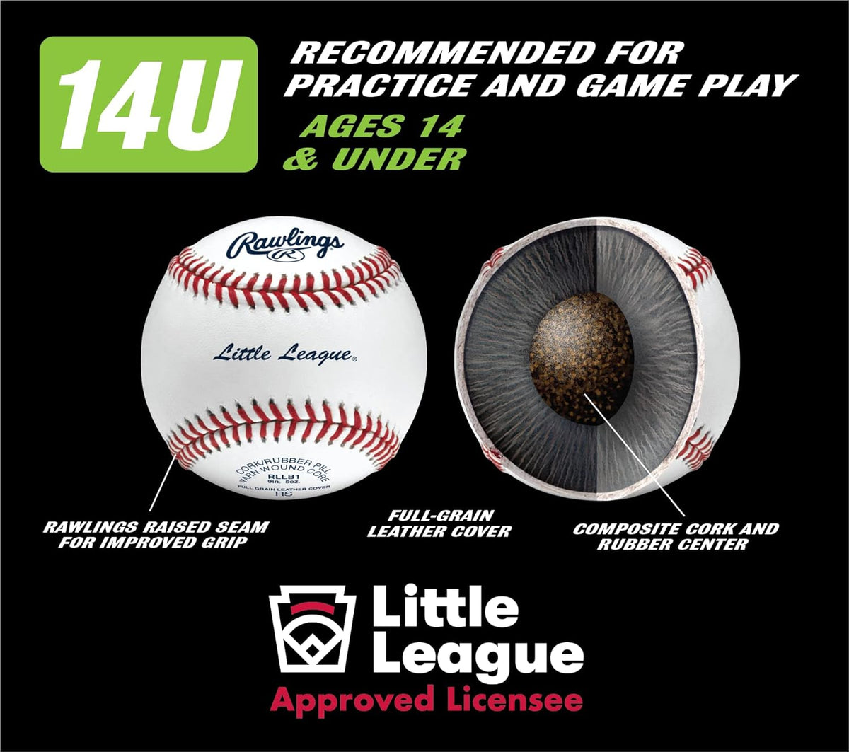 Rawlings Little League Baseballs - Competition Grade RLLB1 | Youth 14U | Multiple Count Options
