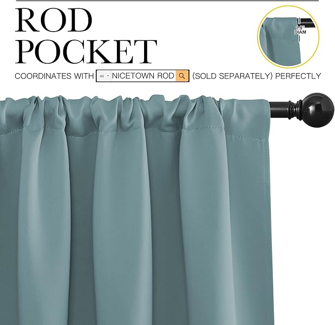 NICETOWN Greyish Blue Blackout Curtains Panels