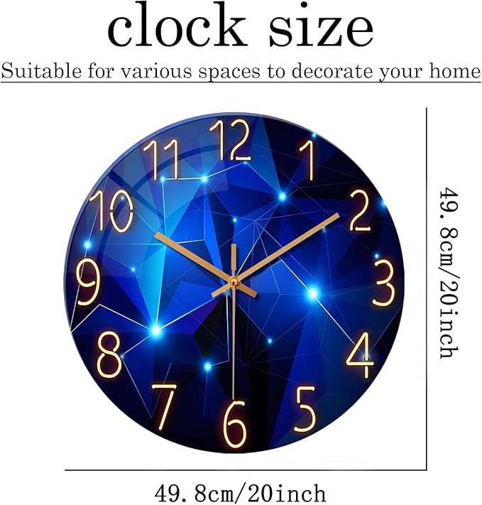 Big Wall Clock for Living Room Decor Blue Decorative Wall Clocks Battery
