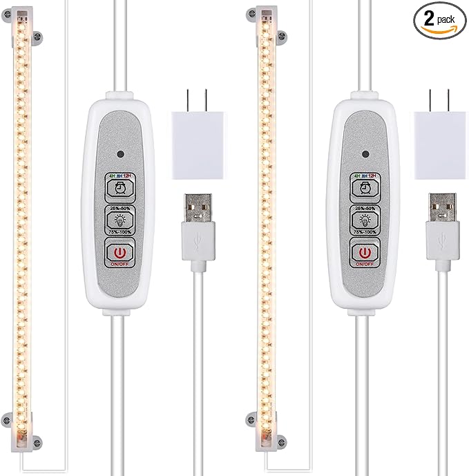 One Strip Growing lamp 2-Pack, Full Spectrum LED Grow Light Strips for Indoor Plants with Auto ON/Off Timer & 4 Dimmable Levels, for Green House Hydroponics Succulent (One StripÃ2pcs)