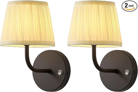 PUSU LED Cordless Black H9.6 inch Small Wall Sconces Set of 2, Rechargeable