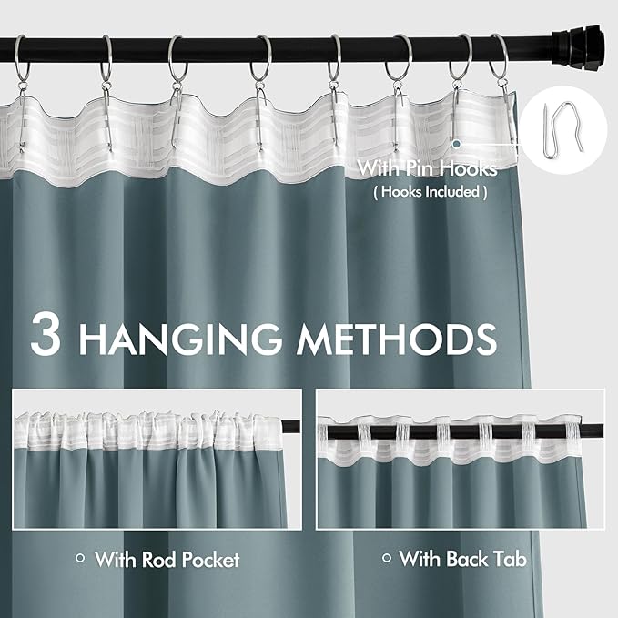 MIULEE Greyish Blue Back Tab Blackout Curtains 120 Inch Long 2 Panels Set