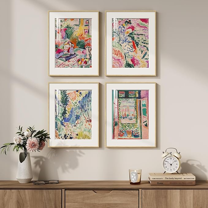 Framed Matisse Wall Art Set of 4, Colorful Abstract Landscape Wall Painting