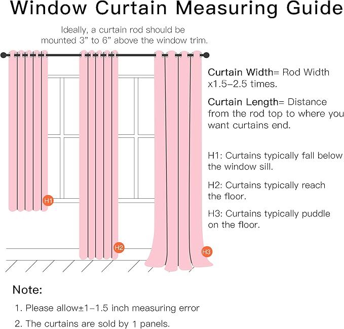 XiDi Pink Curtains for Bedroom Decor, Baby Pink Kids Blackout Curtains for