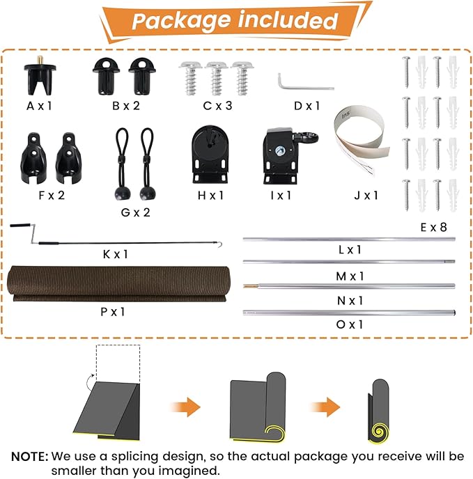 7'W x 8'H Mocha Patio Shades Roll up Outdoor Roller Shade Crank Wand Blind