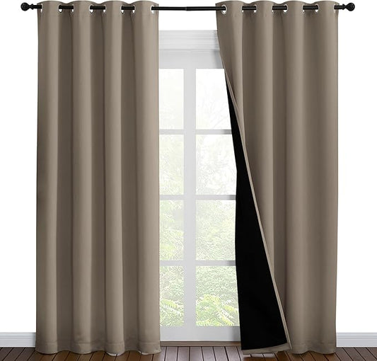 NICETOWN Taupe Full Shade Curtain Panels, Pair of Energy Smart & Noise Blocking