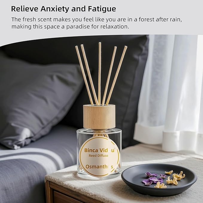 Binca Vidou Reed Diffuser Set, Lavender Osmanthus Orange&Lemon Scent Oil Diffusers with Sticks for Home Office Bathroom Aromatherapy Decor 1.69oz X 3