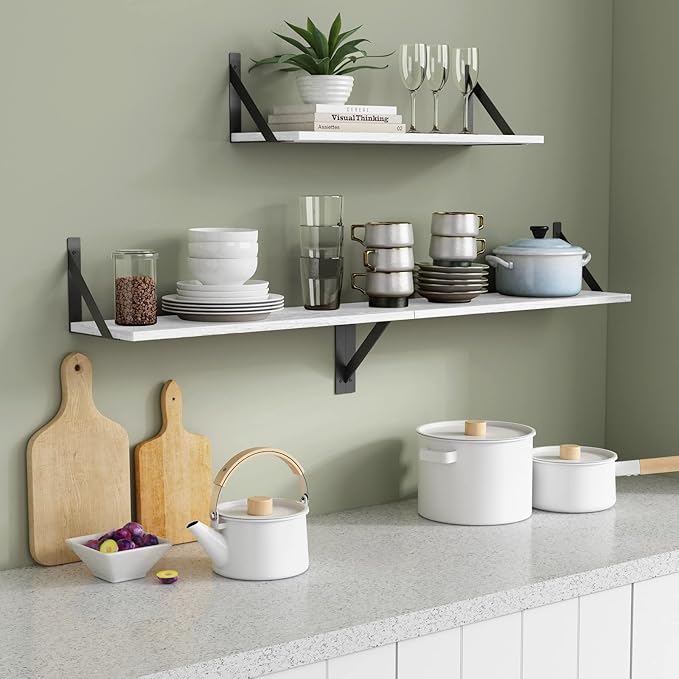 White Floating Shelves 24 inches Long Set of 3, 24 x 8 Inch Bathroom Wall