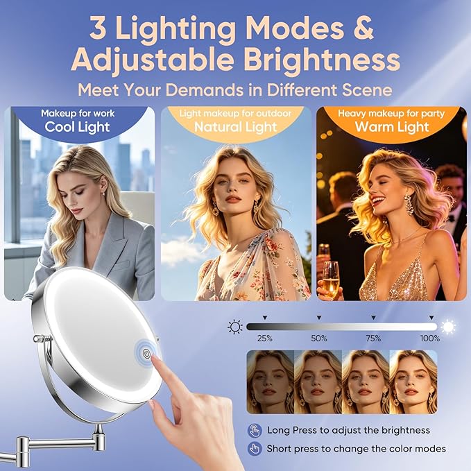 FUNTOUCH 9" Wall Mounted Makeup Mirror